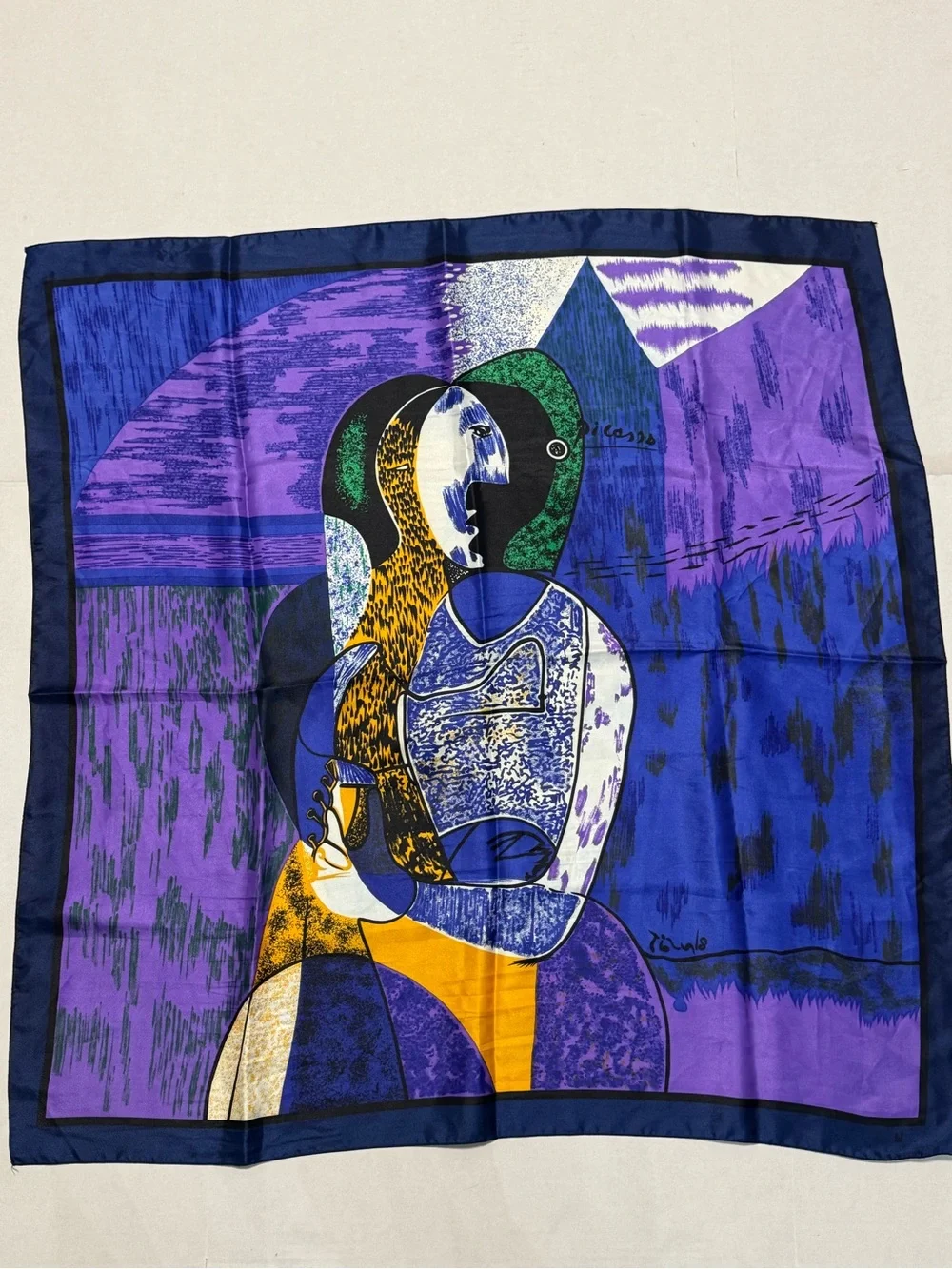 Vintage Pablo Picasso Silk Scarf Femme Assise Cubist Art Print 34
